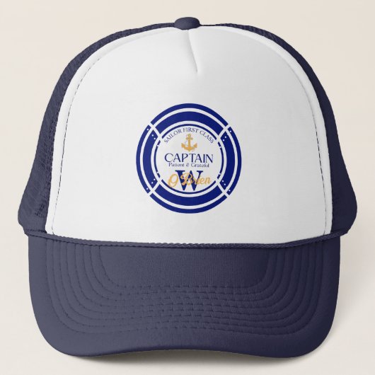Blue Nautical personalized Sailor captain  Truckerkappe (Vorderseite)