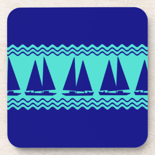 Blue Nautical Sailboat Coasters Stripes Getränkeuntersetzer