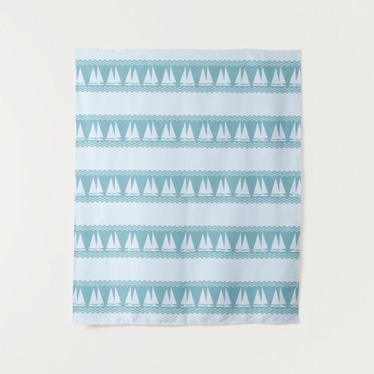 Blue Nautical Sailboat Coasters Stripes Wandteppich (Vorderseite)