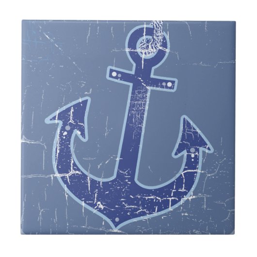 Blue Nautical Sailor Anchor Fliese (Vorderseite)