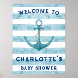 Blue Nautical Sailor Baby Dusche Begrüßungszeichen Poster