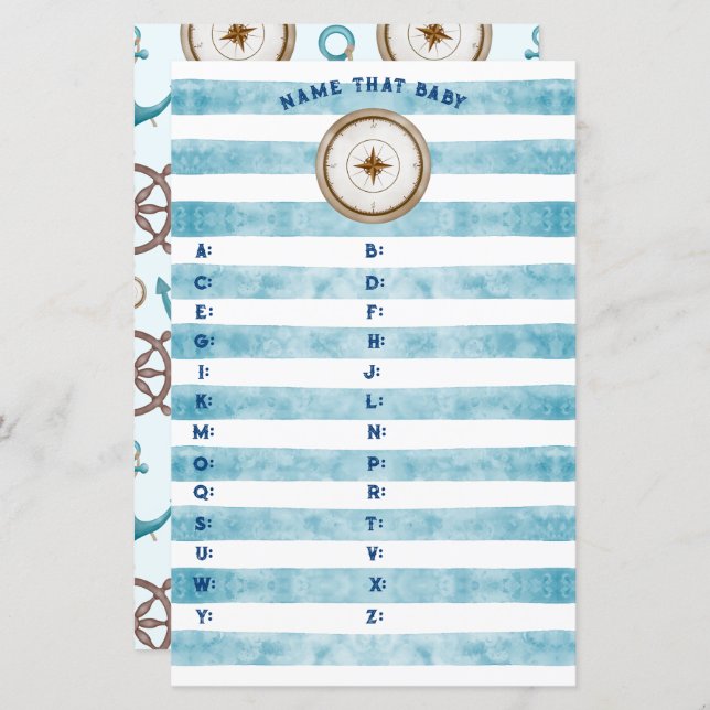 Blue Nautical Sailor Baby Dusche Name dieses Baby (Vorne/Hinten)