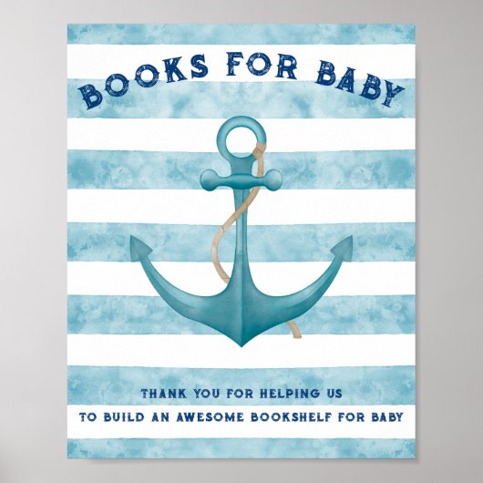 Blue Nautical Sailor Watercolor Baby Showbook Poster (Vorne)