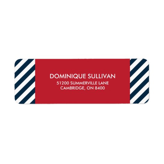 Blue Nautical Stripes Red Wedding Address Label (Vorne)