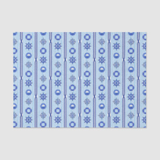 Blue Nautical Stripes with Maritime Motives Seidenpapier