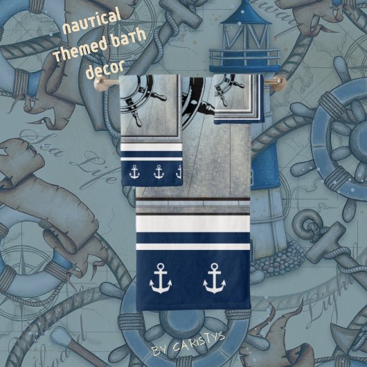 Blue Nautical Themed Badhandtuch Set