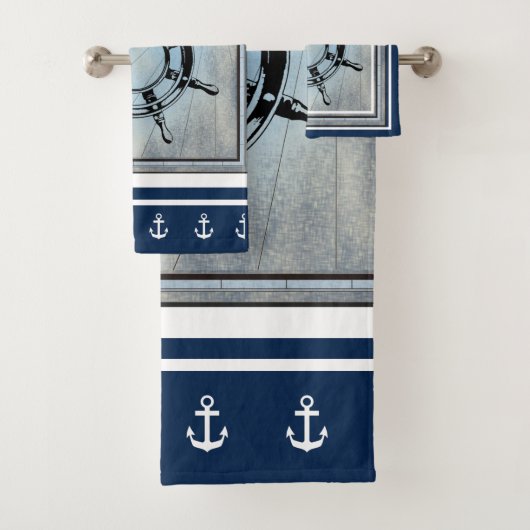 Blue Nautical Themed Badhandtuch Set (Insitu)