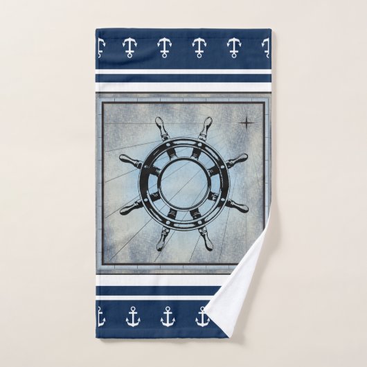 Blue Nautical Themed Badhandtuch Set (Handtuch)