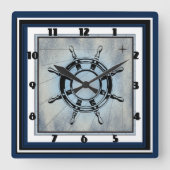 Blue Nautical Themed Quadratische Wanduhr (Vorderseite)