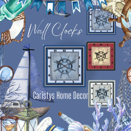 Blue Nautical Themed Quadratische Wanduhr