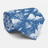 Blue Nautical Toile de Jouy Krawatte (Gerollt)