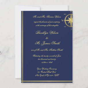 Blue Nautical Wedding Einladungen Gold Compass