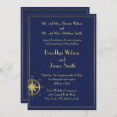 Blue Nautical Wedding Einladungen Gold Compass (Vorne/Hinten)