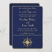 Blue Nautical Wedding Einladungen Gold Compass (Vorne/Hinten)