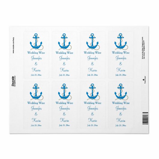 Blue Nautical Wedding Mini Wine Labels (Vorne)
