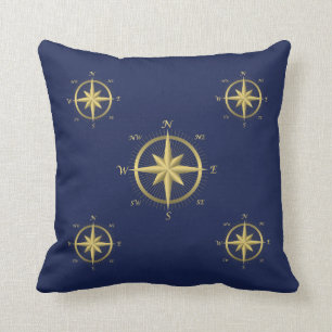 Blue Nautical Wedding Pillows Gold Compass Kissen