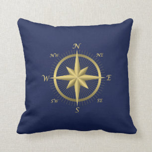 Blue Nautical Wedding Pillows Gold Compass Kissen