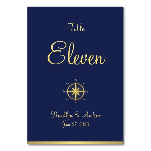 Blue Nautical Wedding Platzkarten Tafelkarten Tischnummer (Vorderseite)