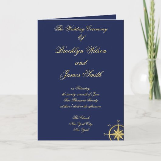 Blue Nautical Wedding Programme (Vorderseite)