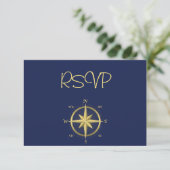 Blue Nautical Wedding RSVP Cards Karte (Stehend Vorderseite)