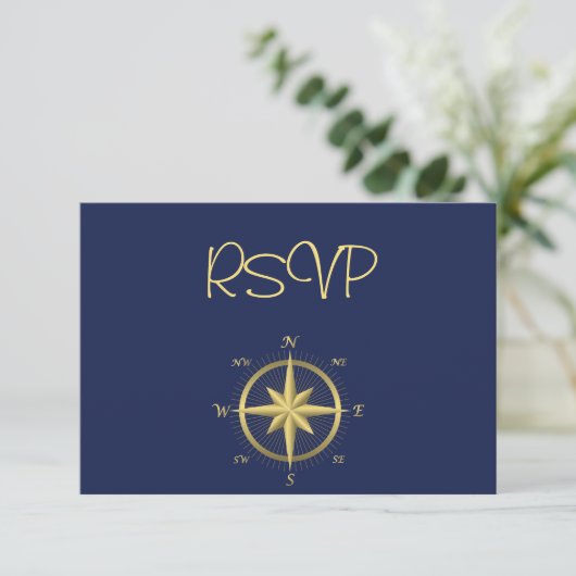 Blue Nautical Wedding RSVP Cards Karte (Stehend Vorderseite)
