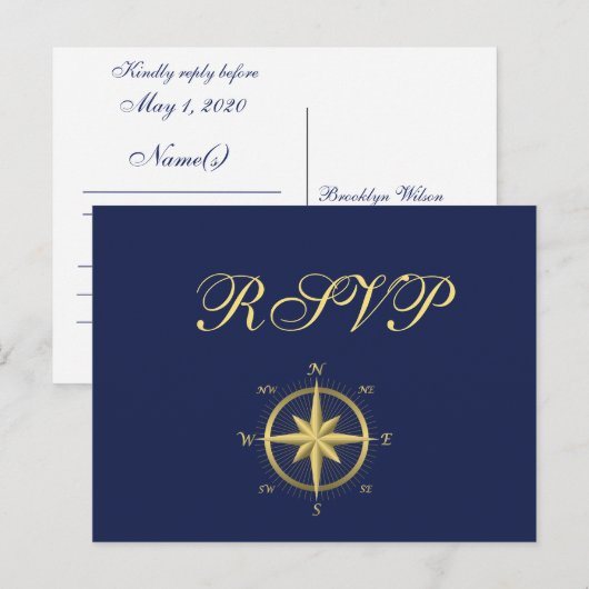 Blue Nautical Wedding RSVP Postkarten (Vorne/Hinten)