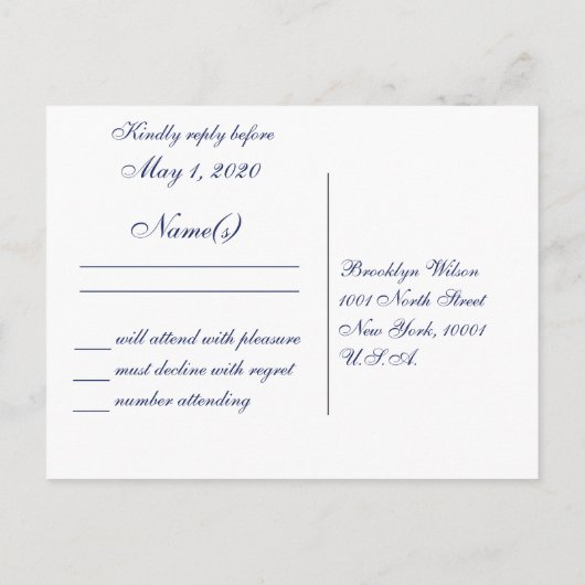 Blue Nautical Wedding RSVP Postkarten (Rückseite)