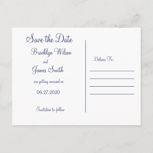 Blue Nautical Wedding speichert das Datum der Post Ankündigungspostkarte (Rückseite)