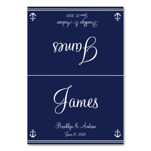 Blue Nautical Wedding Table Cards Sitzkarten Tischnummer (Vorderseite)