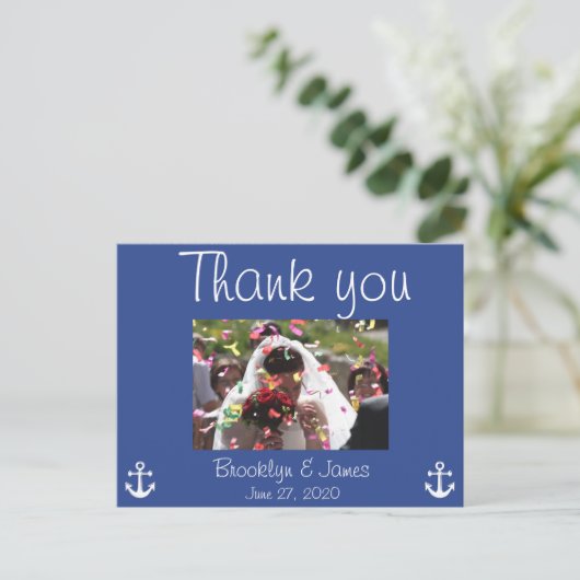 Blue Nautical Wedding Vielen Dank Postkarten Bild (Stehend Vorderseite)