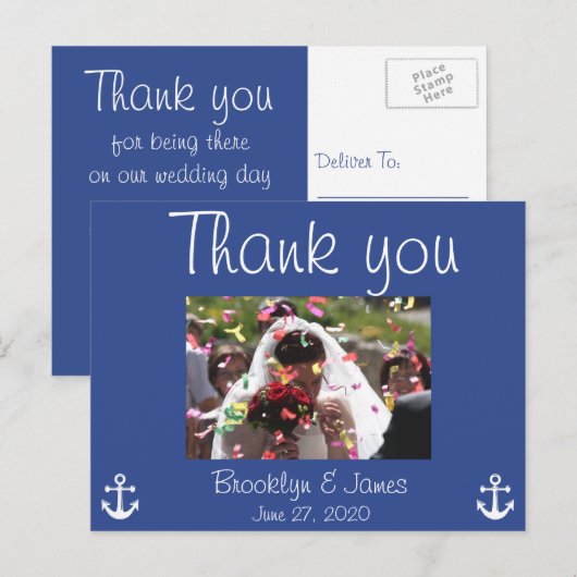 Blue Nautical Wedding Vielen Dank Postkarten Bild (Vorne/Hinten)