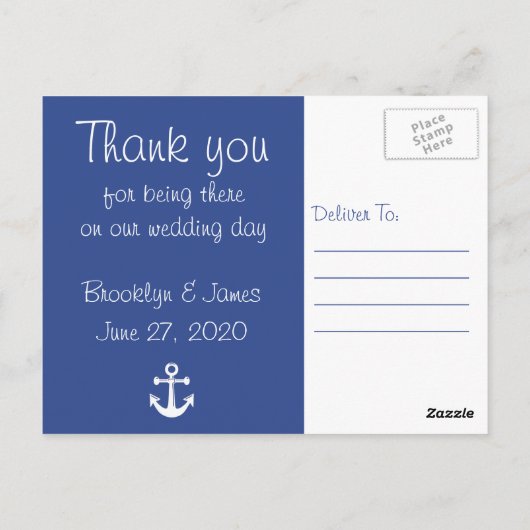 Blue Nautical Wedding Vielen Dank Postkarten Bild (Rückseite)