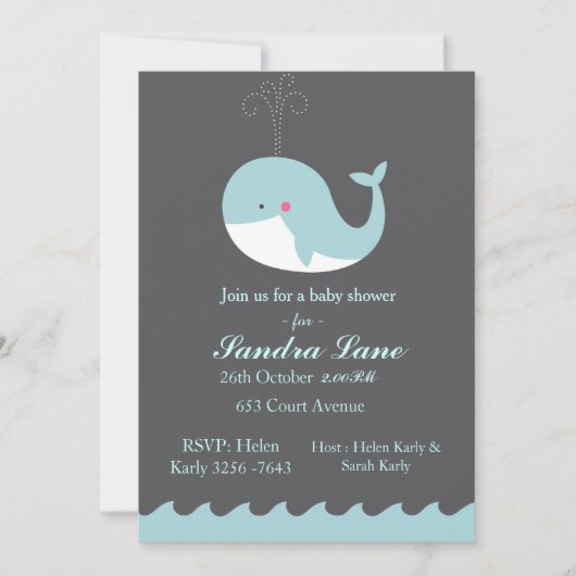 Blue Nautical Whale Baby Dusche Einladung (Vorderseite)