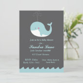 Blue Nautical Whale Baby Dusche Einladung (Stehend Vorderseite)