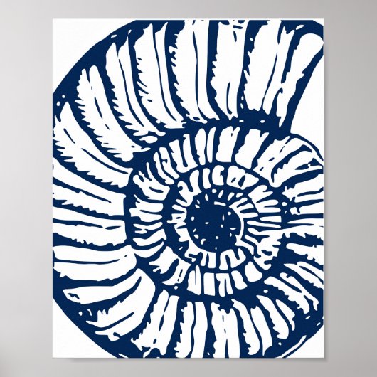 Blue Nautilus Shell Coastal Art Poster (Vorne)