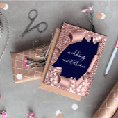 Blue Navy 3D Rose Gold Wedding Glitzer Einladung