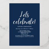 Blue Navy and Gold Script 4 photos Graduated Folieneinladung (Rückseite)