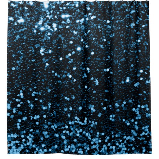 Blue Navy Aqua Deep Imitats Glitzer Sequin Glam Duschvorhang (Vorderseite)