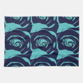 Blue Navy Blue Rose Blume Blumenmuster Geschirrtuch (Horizontal)