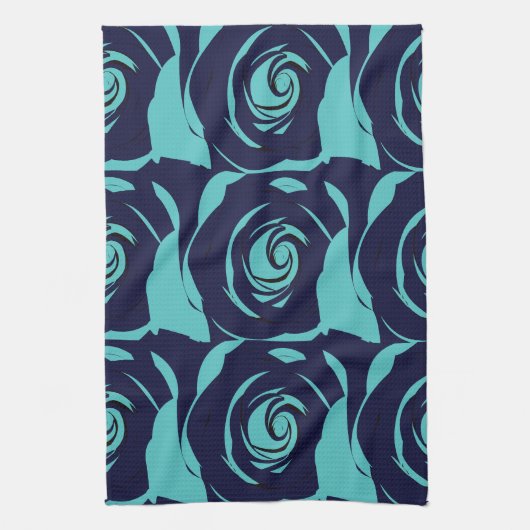 Blue Navy Blue Rose Blume Blumenmuster Geschirrtuch (Vertikal)