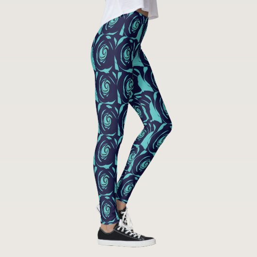 Blue Navy Blue Rose Blume Blumenmuster Leggings (Rechts)
