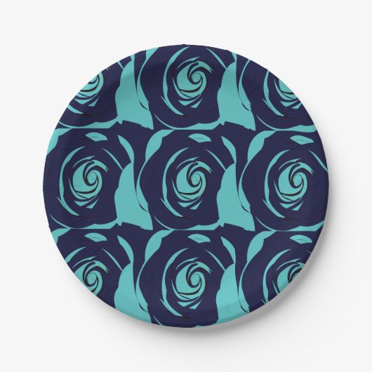 Blue Navy Blue Rose Blume Blumenmuster Party Pappteller (Vorderseite)