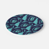 Blue Navy Blue Rose Blume Blumenmuster Party Pappteller (Schrägansicht)