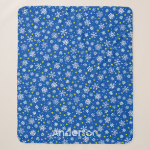 Blue Navy Blue Snowflakes Personalisierter Name Sherpadecke