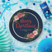 Blue Navy Blue Watercolor Blume Weihnachten Pappteller (Party)