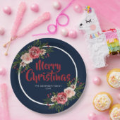 Blue Navy Blue Watercolor Blume Weihnachten Pappteller (Party)