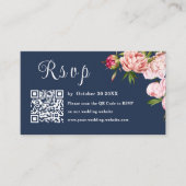 Blue Navy Blush Pink Foto UAwg QR Code Hochzeit Begleitkarte (Vorderseite)