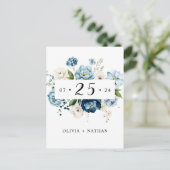 Blue Navy Elegant Niedlich Floral Ivory Save the D Einladungspostkarte (Stehend Vorderseite)