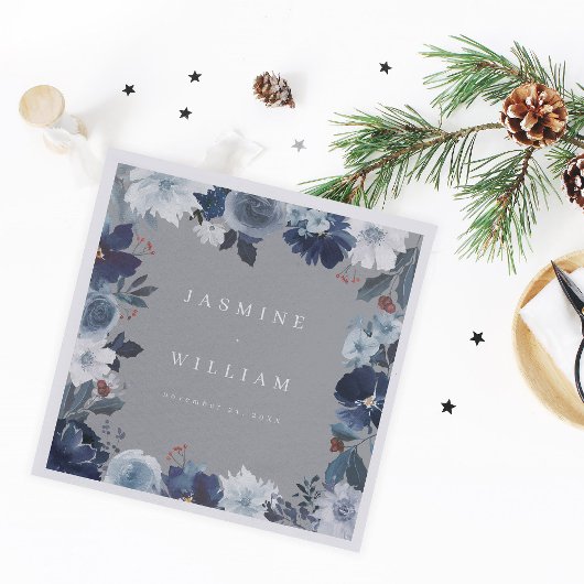 Blue & Navy Floral Name Napkins- Grau Serviette