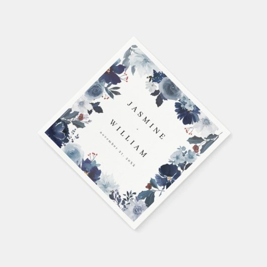 Blue & Navy Floral Name Napkins Serviette (Ecke)